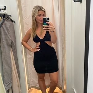 Black cut out knit mini dress